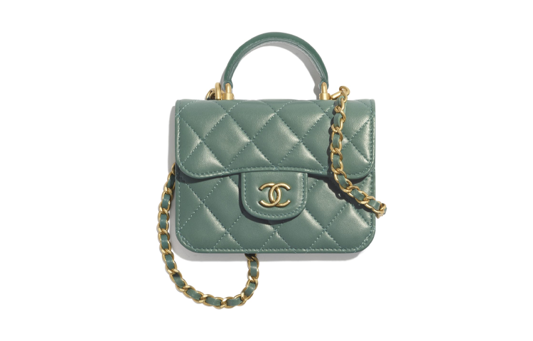 CHANEL 21B Fall Sheepskin Flap Bag, Coin Purse, Shoulder Bag, Crossbody Bag Regular Women's Green