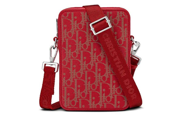 DIOR Cow Leather Messenger Bag Crossbody Bag Shoulder Bag Men's Red