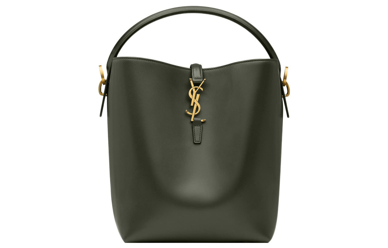SAINT LAURENT Shiny Cow Leather Shoulder Bag, Crossbody Bag, Handbag Regular Women's Dark Green