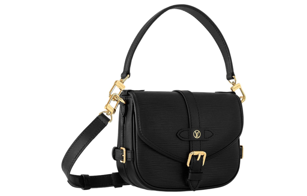 LOUIS VUITTON Saumur Cow Leather Shoulder Bag Crossbody Bag Handbag Small Size Women's Black