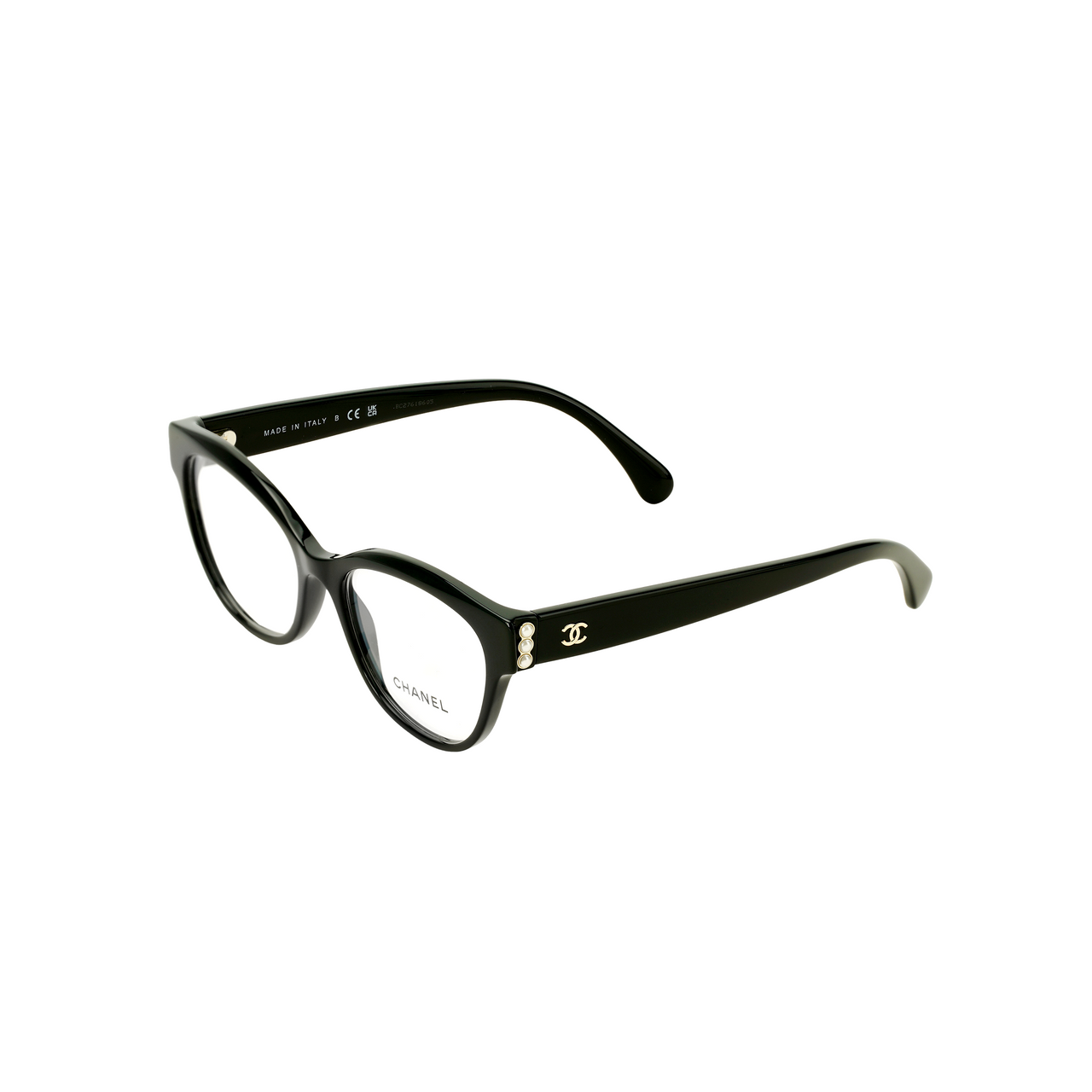 CHANEL Plate Frame Cat Eye Eyeglass Frames Women's Black
