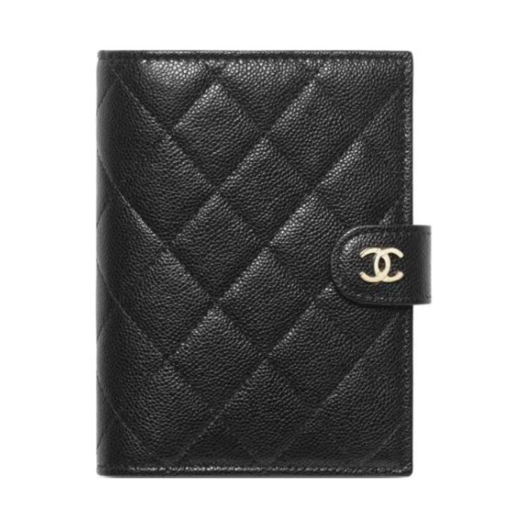 CHANEL Cow Leather Wallets Passport Holders Small Size Women's Black