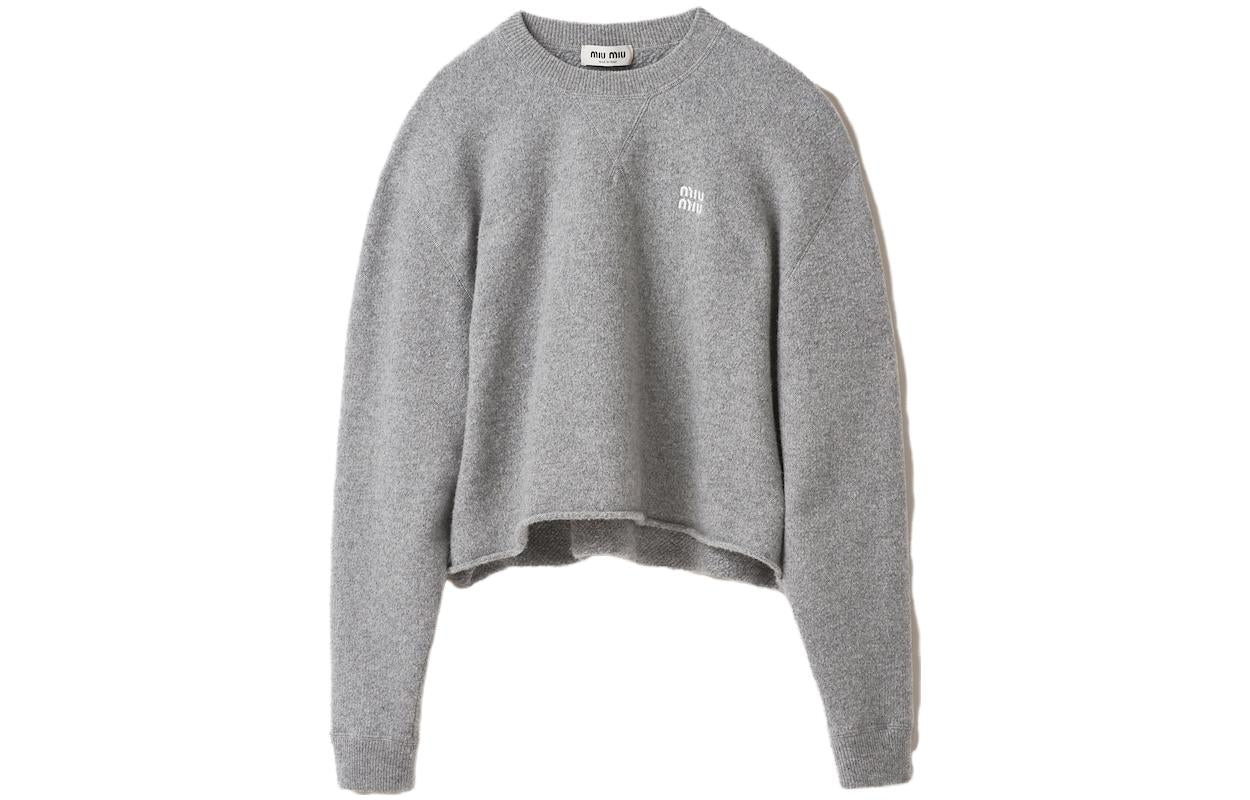 MIU MIU Logo Embroidered Crewneck Knitted Jumper