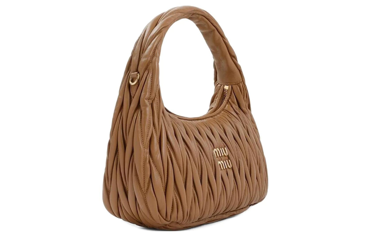 MIU MIU Wander Series Soft Sheep Leather Hobo Bag Shoulder Bag Crossbody Bag Handbag Regular Women's Caramel