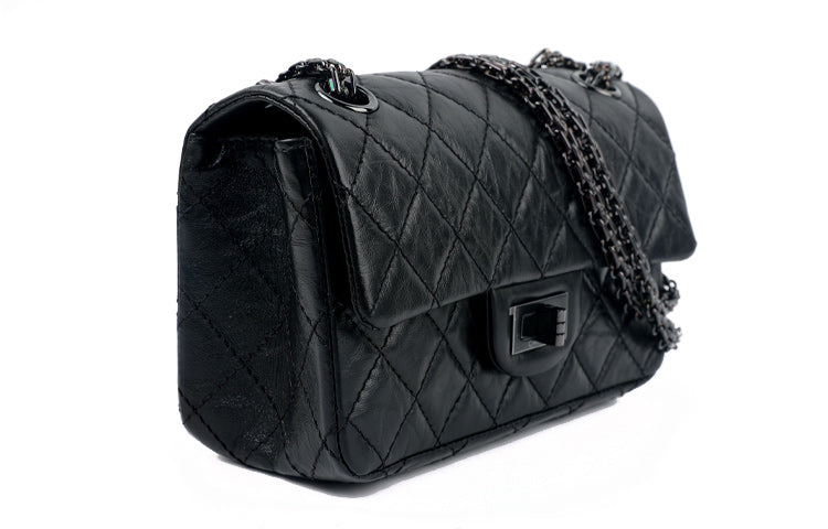 CHANEL 2.55 Vintage Calfskin Chain Bag With Zip Closure Shoulder Bag Women's Black