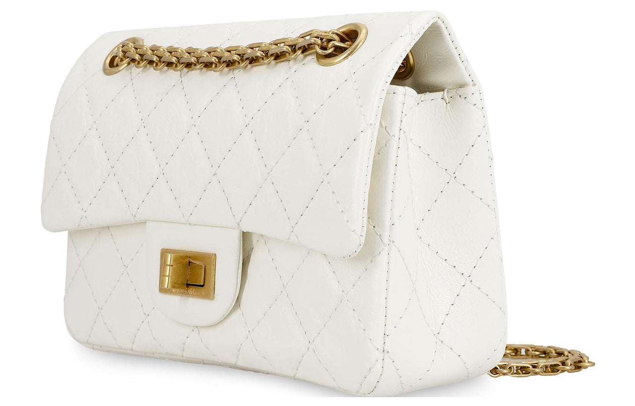 CHANEL 2.55 Calfskin Mouth Cover Bag Crossbody Bag Mini Women's White
