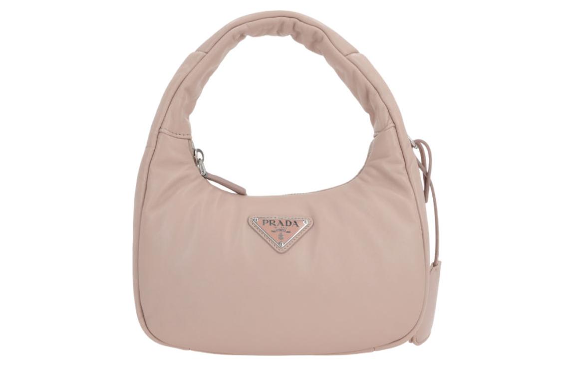 PRADA Lambskin Crossbody One Shoulder Handbag Women's Beige Pink