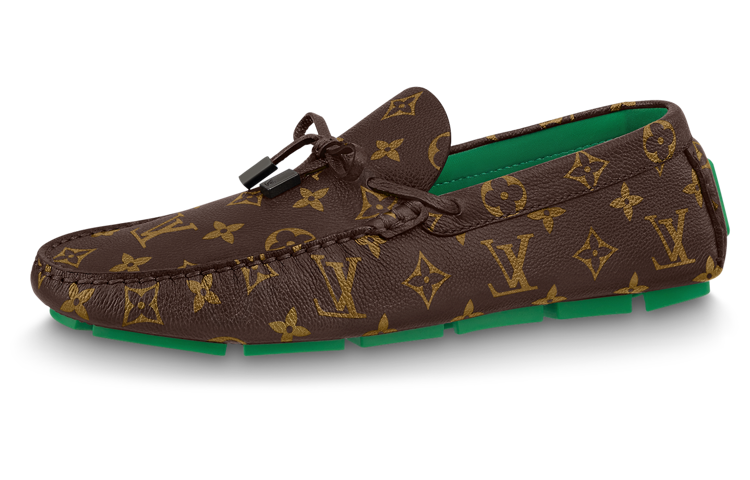 LOUIS VUITTON Driver Moccasin Shoes 'Brown Monogram With Green'