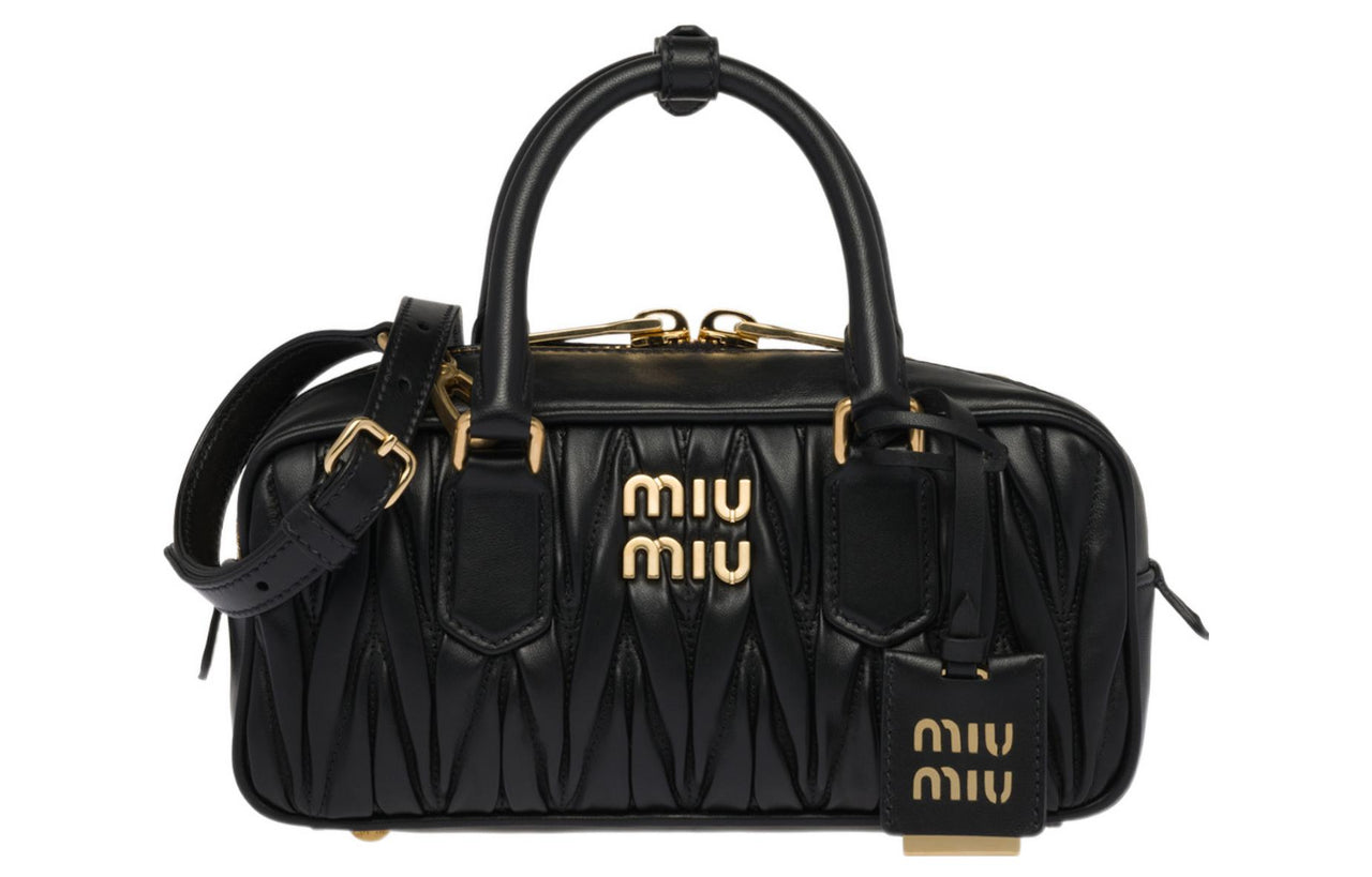 MIU MIU Matelassé Soft Sheep Leather Shoulder Bag Crossbody Bag Handbag Regular Women's Black