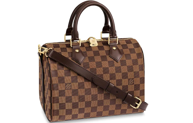 LOUIS VUITTON Speedy Cowhide Patchwork Canvas Pillow Bag Shoulder Bag Crossbody Bag Handbag Women's Tan