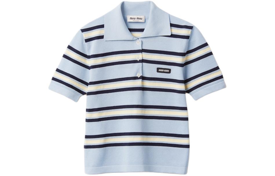 MIU MIU Silk And Cotton Knit Polo Shirt Polo Shirt Women's Blue