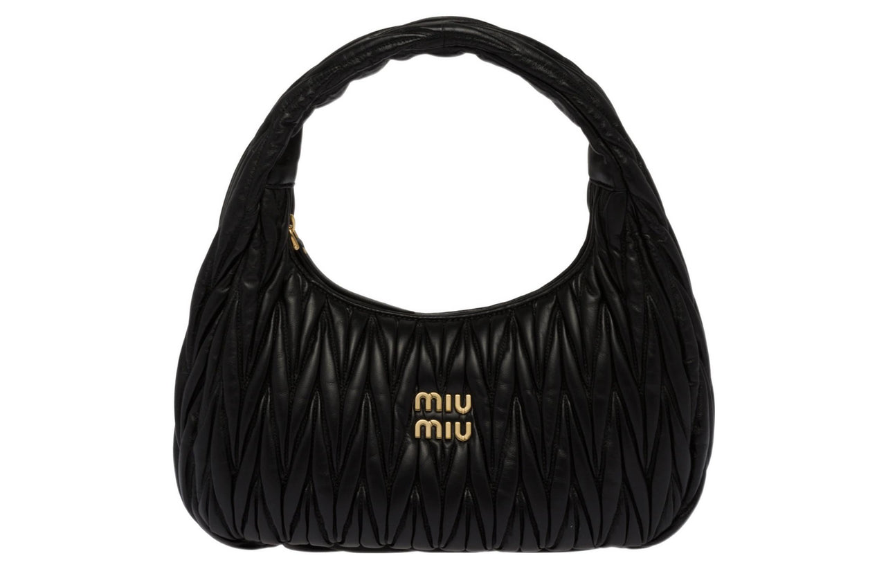 MIU MIU Matelassé Nappa Soft Leather Shoulder Bag Handbags Regular Women's Black