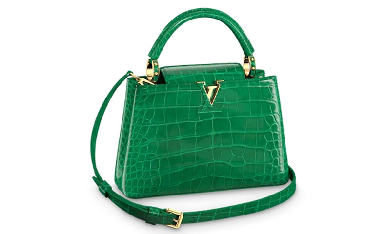 LOUIS VUITTON Capucines Crocodile Leather Handbag Women's Emerald Green