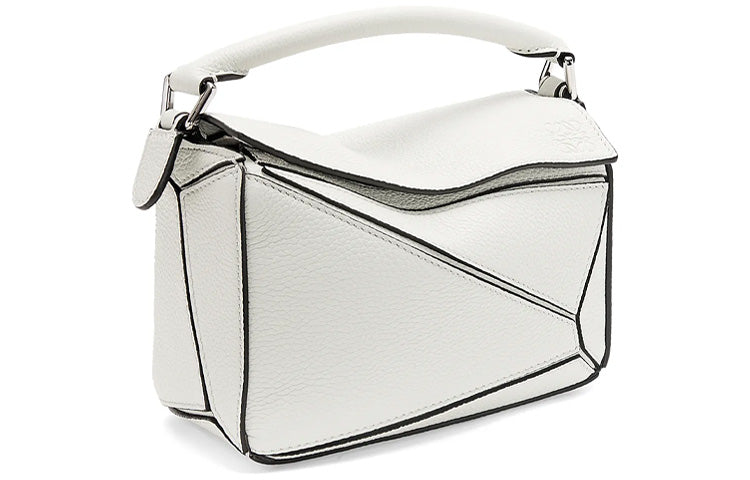 LOEWE Puzzle Soft Grain Cow Leather Shoulder Bag, Crossbody Bag, Handbag Mini Women's White