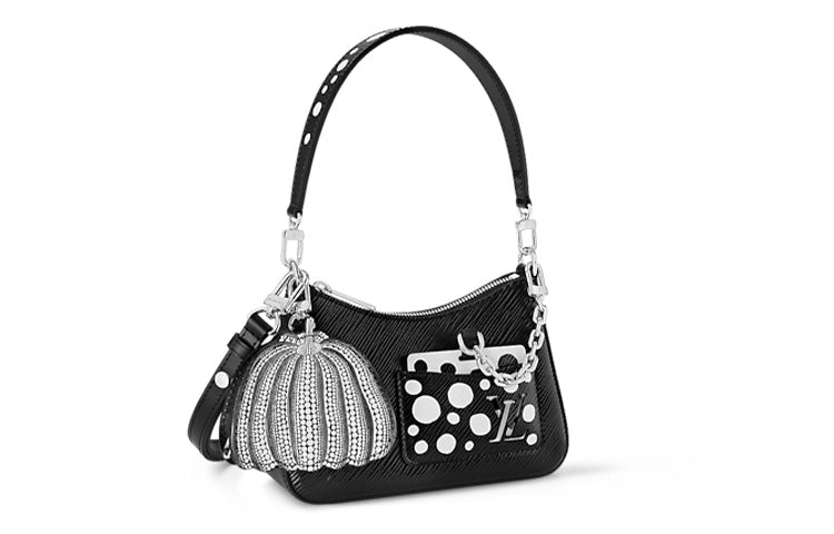 LOUIS VUITTON Yayoi Kusama Collaboration MARELLINI Cow Leather Handbag Shoulder Bag Regular Women's Black