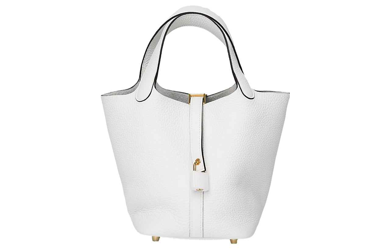 HERMES Picotin Lock Clemence Bullock Leather Basket Bag Handbag Women's 0U New White