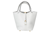 HERMES Picotin Lock Clemence Bullock Leather Basket Bag Handbag Women's 0U New White