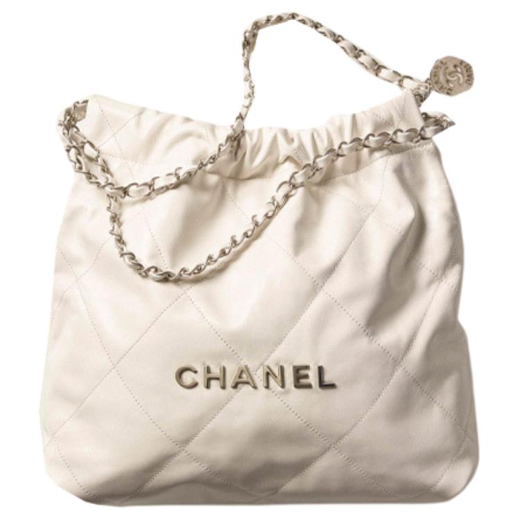 CHANEL Smooth Finish Calfskin Tote Bag Shopping Bag Portable Crossbody Bag Shoulder Bag Women's White