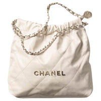 CHANEL Smooth Finish Calfskin Tote Bag Shopping Bag Portable Crossbody Bag Shoulder Bag Women's White