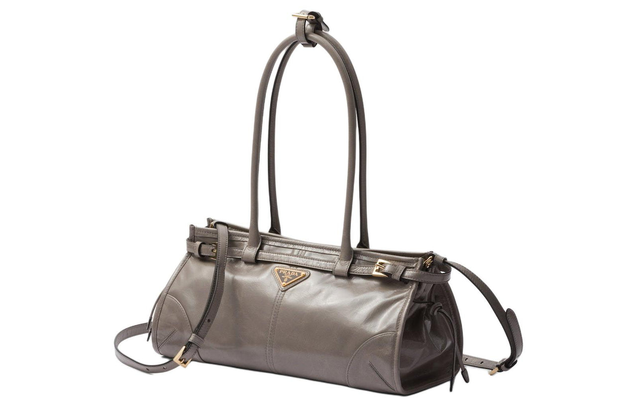 PRADA Leather Handbag Shoulder Bag Medium Size Women's Asphalt Gray