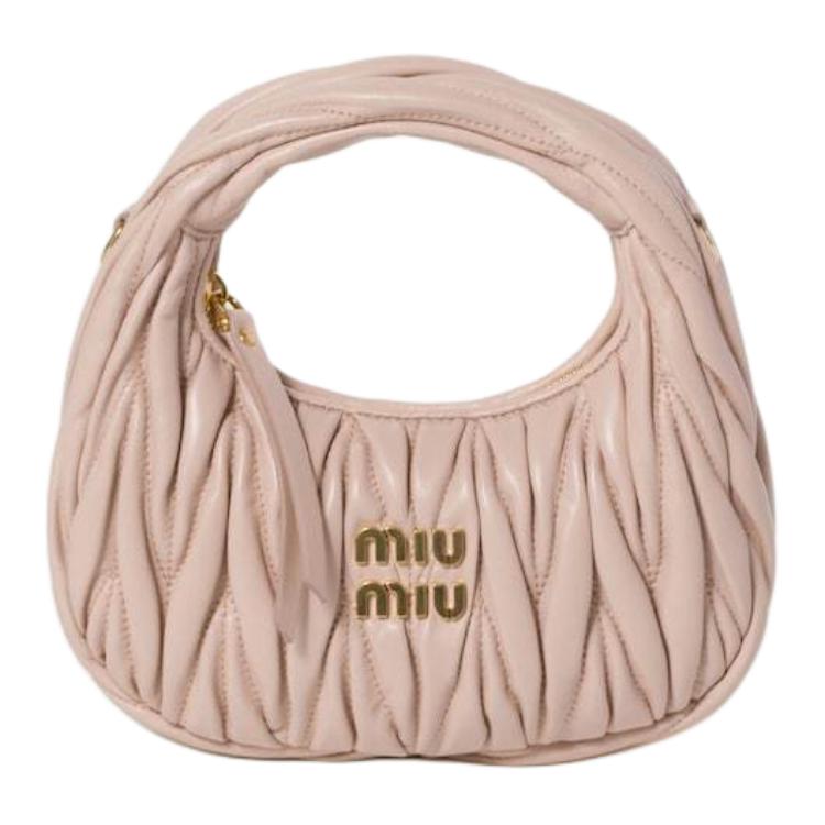 MIU MIU Wander Series Soft Sheep Leather Hobo Bag, Shoulder Bag, Crossbody Handbag Mini Women's Light Pink