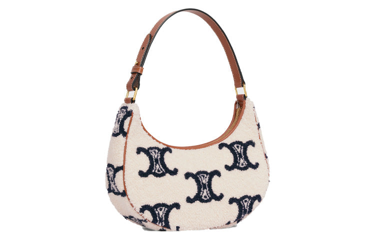 CELINE TriompheAVA Plush Fabric Shoulder Bag Handbags Women's Navy/Tan