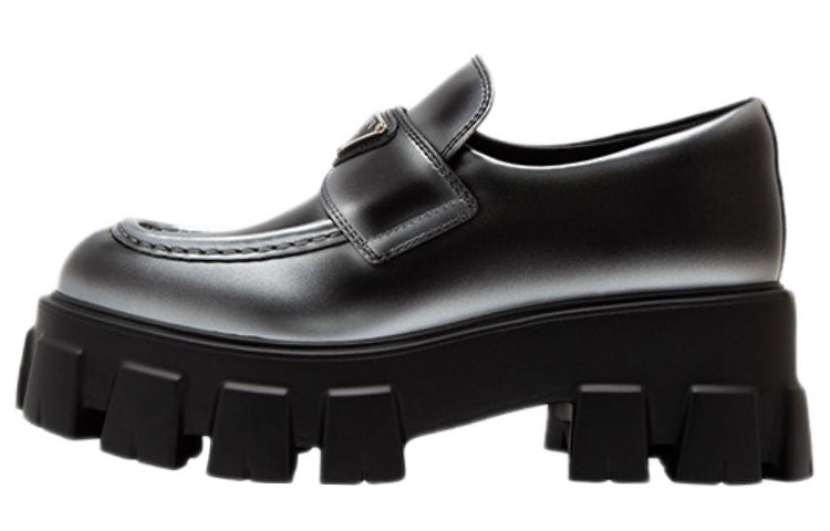 PRADA Monolith Brushed Leather Loafers 'White Spray Black' Women's