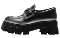 PRADA Monolith Brushed Leather Loafers 'White Spray Black' Women's