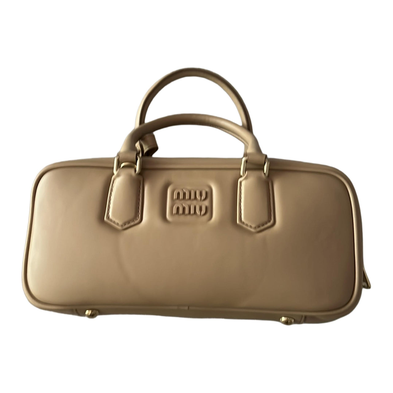 MIU MIU Arcadie Series Leather And Polyester Blend One Shoulder Handbags Medium Size Women's Beige