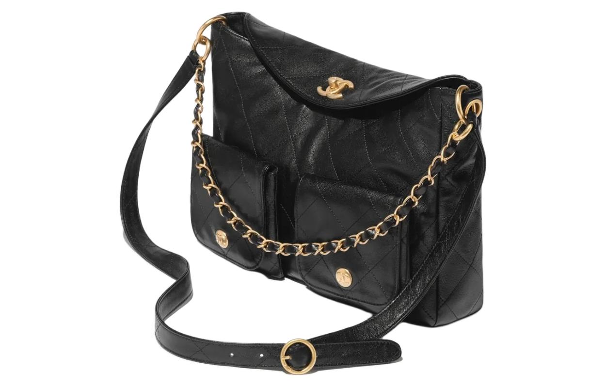 CHANEL Smooth Cow Leather Handbag, Shoulder Bag, Crossbody Bag Large Size Women's Black