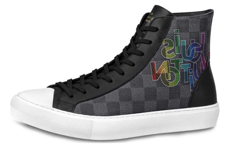 LOUIS VUITTON Tattoo Damier Graphite Stylish Skateboarding Shoes Men's Gray Black