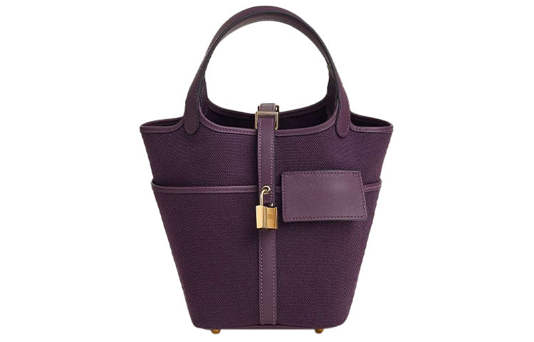 HERMES Picotin Canvas With Swift Calfskin Basket Bag Handbag Bucket Bag 18 Women's Grape Purple/Blackcurrant Purple