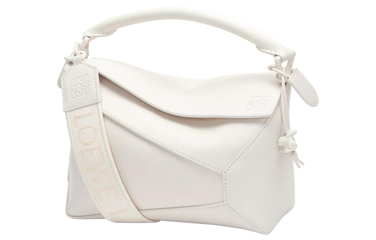 LOEWE Puzzle Satin Cow Leather Shoulder Bag, Crossbody Bag, Handbag Small Size Women's White Glaze