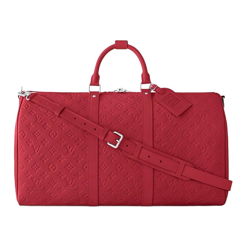 LOUIS VUITTON Keepall Taurillon Cow Leather Travel Bag Women's Red