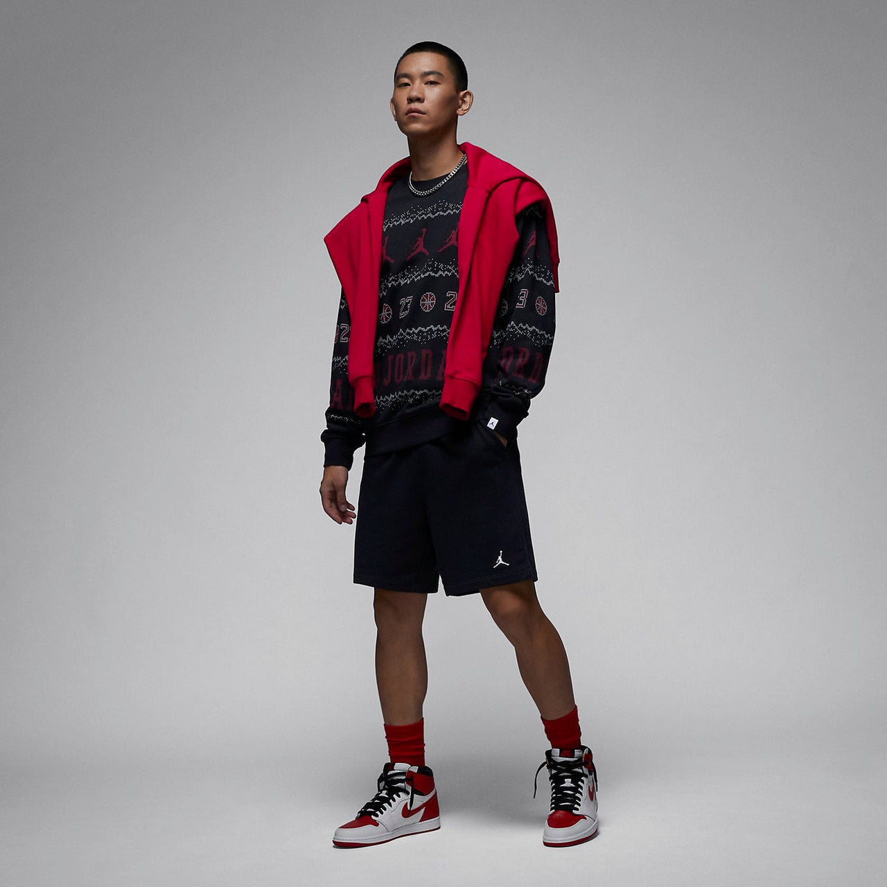 Air jordan essential holiday fleece crew 'Gym Red Black' FD7464-010