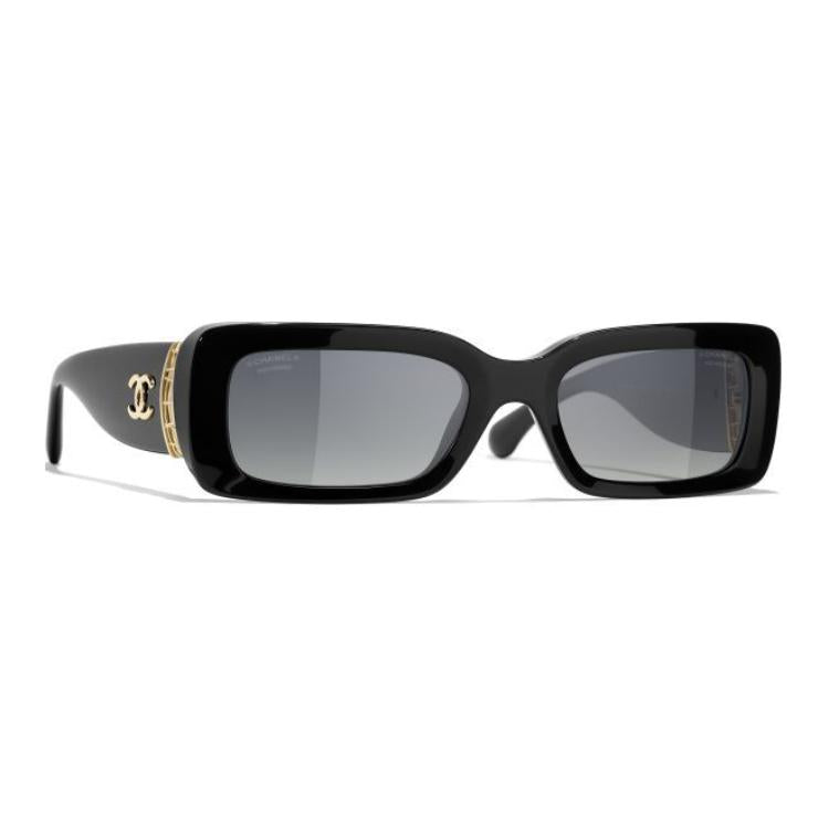 CHANEL Metal Resin Rectangular Sunglasses Unisex Black