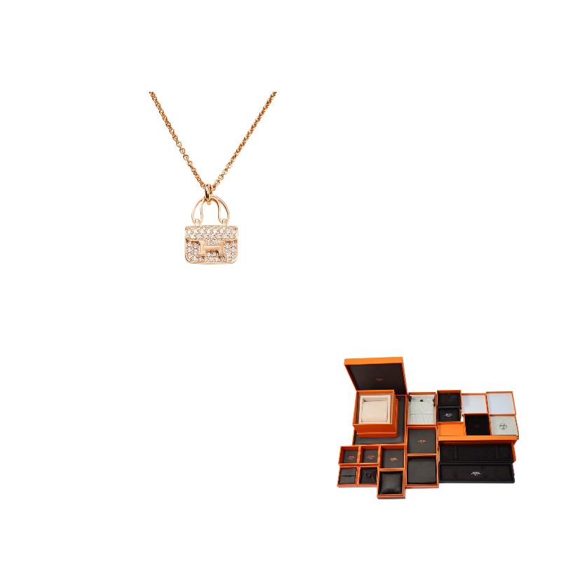 HERMES Constance Diamond Necklaces Women's Rose Gold