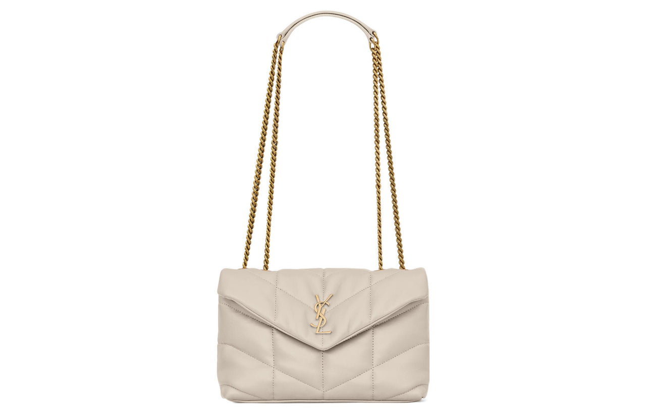 SAINT LAURENT PUFFER Lambskin Portable Crossbody Bag, Shoulder Bag Women's White