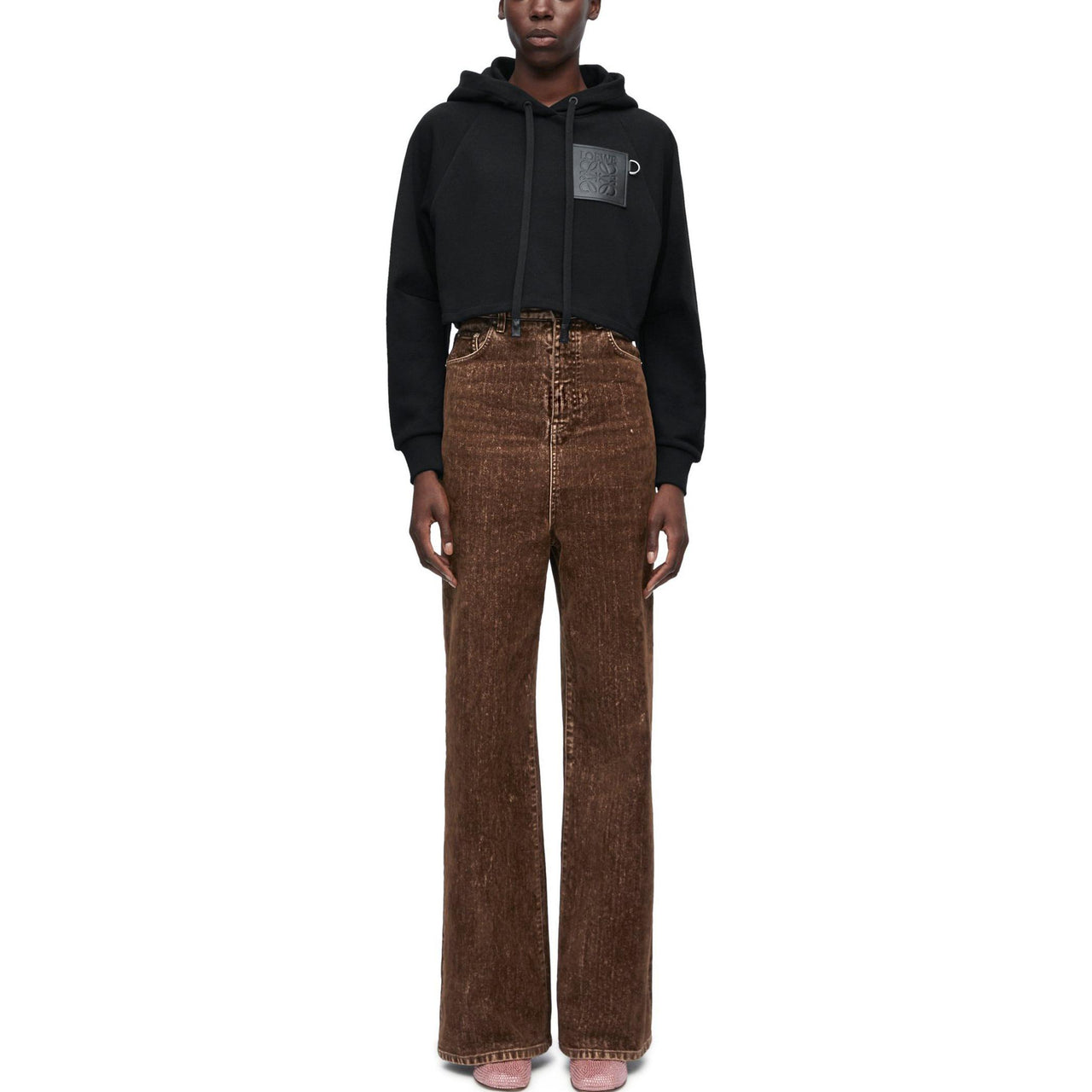 LOEWE Cropped Hoodie In Cotton Sweatshirt Women's Black