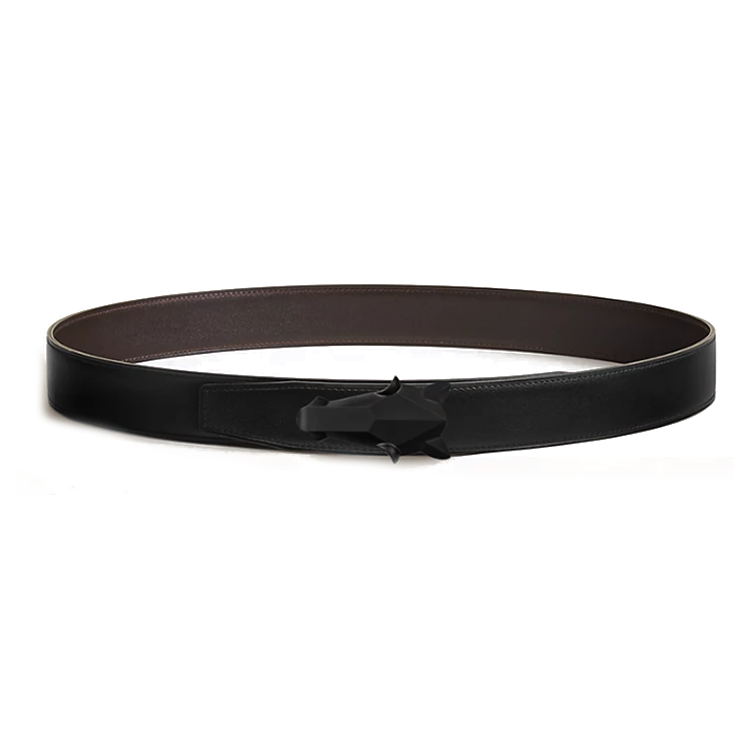 HERMES Calfskin Metal Leather Belts Men's Black/Gray Width: 3.2CM