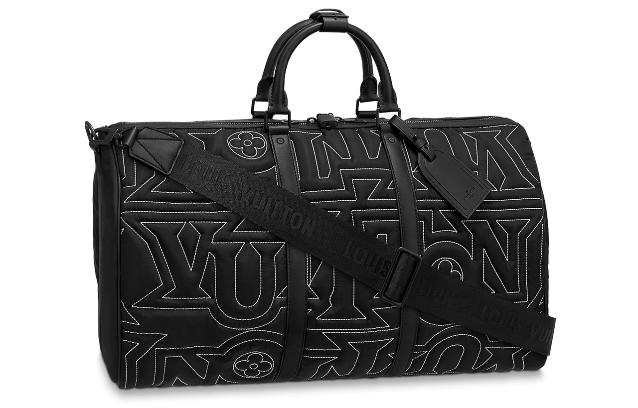 LOUIS VUITTON Keepall Cow Leather Trim Shoulder Bag Crossbody Bag Handbag Travel Bag Regular Men's Black