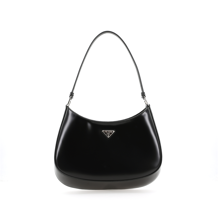 PRADA Cleo Leather Shoulder Bag HOBO Handbags Medium Size Women's Black