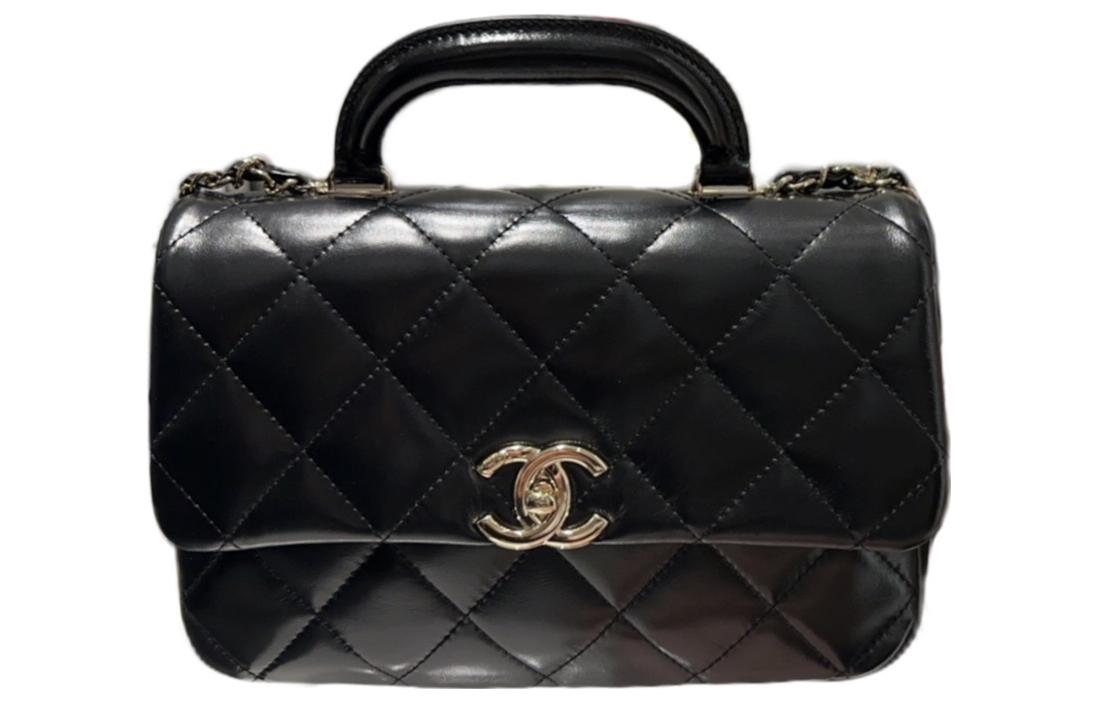 CHANEL Waxed Leather Handbag Shoulder Bag Crossbody Bag Medium Size Women's Black