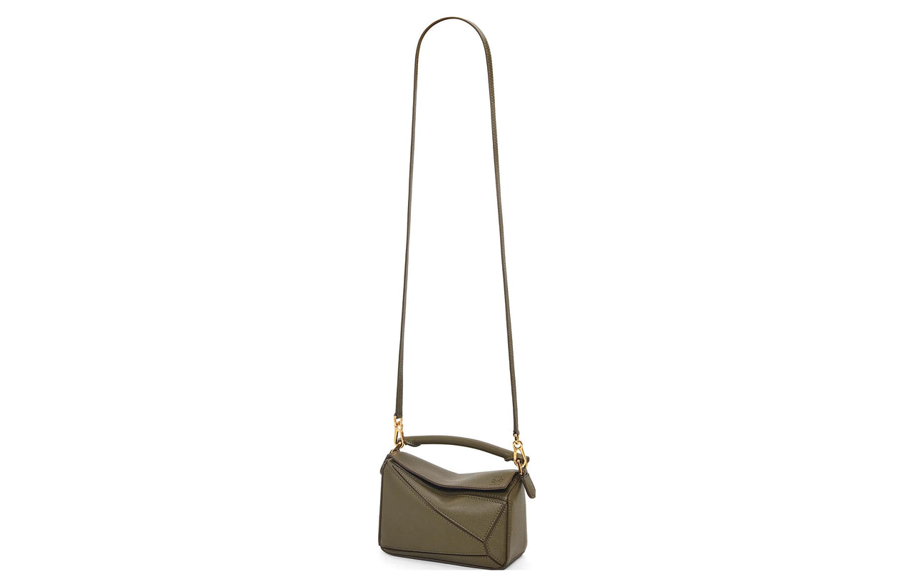 LOEWE Puzzle Cow Leather Geometric Bag Puzzle Bag Handbag Shoulder Bag Crossbody Bag Mini Women's Dark Khaki Green