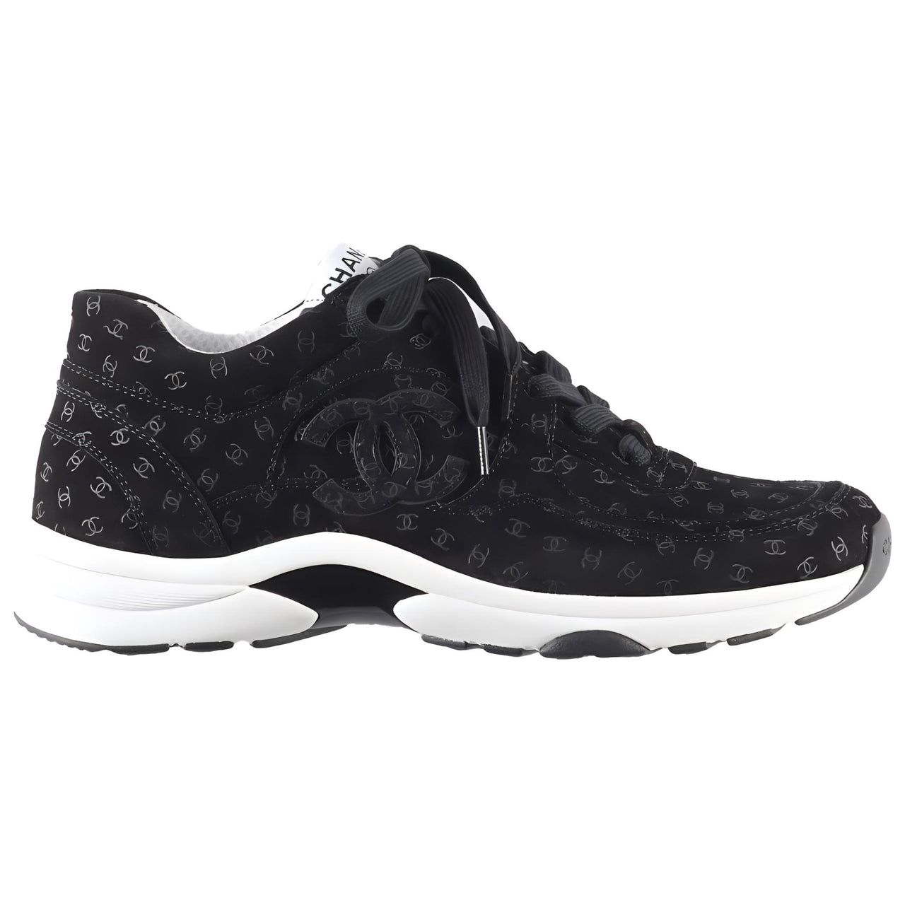 CHANEL Suede Trainer Printed Cc Black Women's