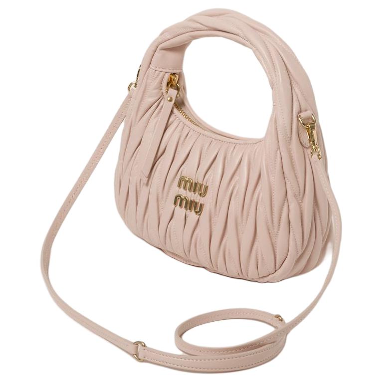 MIU MIU Wander Series Nappa Leather Hobo Bag Shoulder Bag Crossbody Bag Handbag Women's Pink