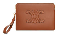 CELINE Cuir Triomphe Smooth Calf Leather Clutch Women's Yellow Brown