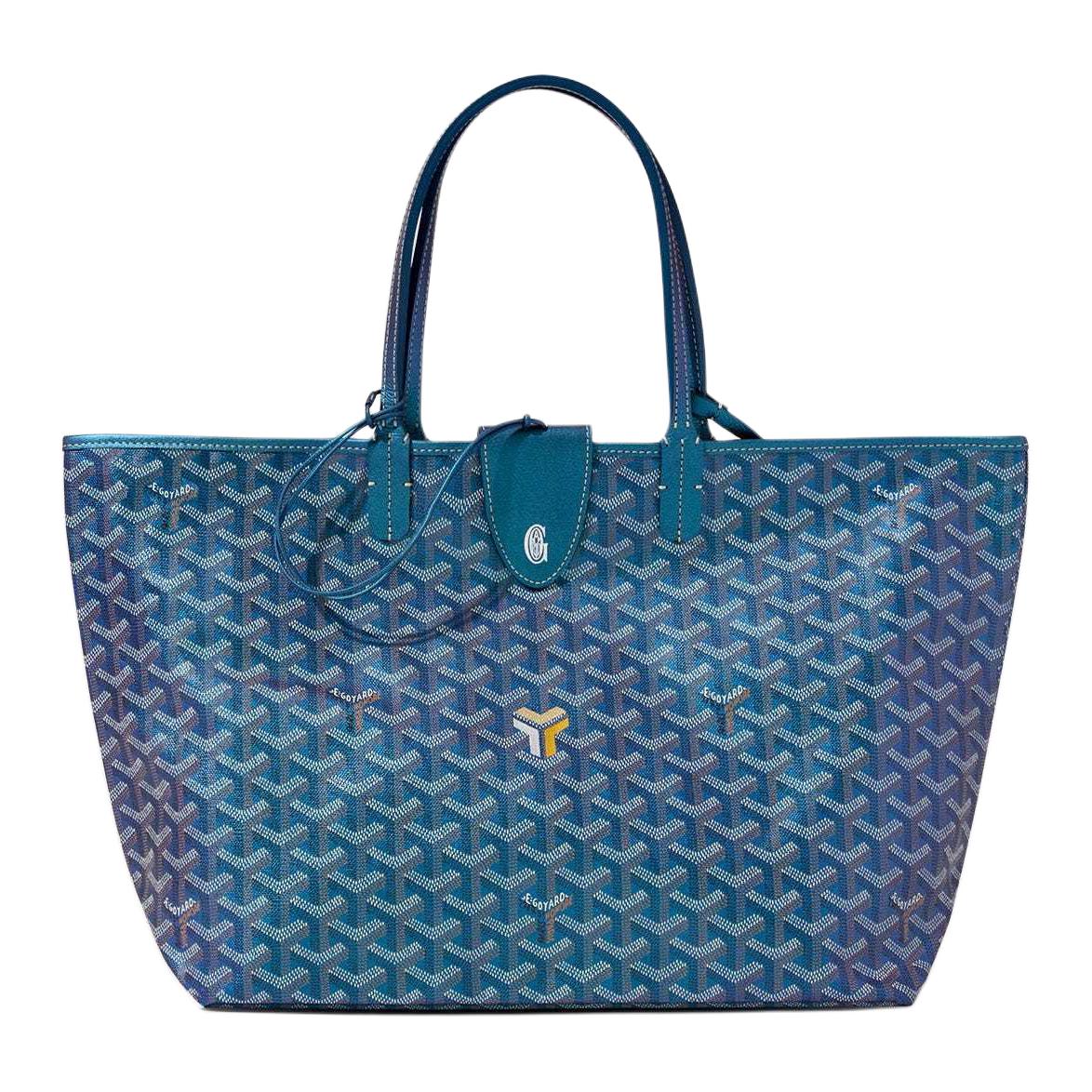 GOYARD Saint Louis Cowhide Patchwork Canvas Tote Bag Shopping Bag Handbag Shoulder Bag Small Size Unisex Pearl Blue