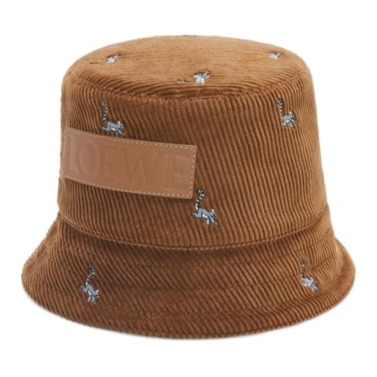 LOEWE Cotton Corduroy Calfskin Bucket Hats Unisex Brown