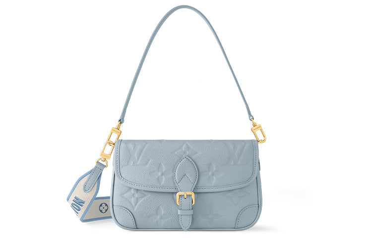 LOUIS VUITTON Diane Embossed Grained Cow Leather Croissant Handbag Shoulder Bag Crossbody Bag Women's Blue